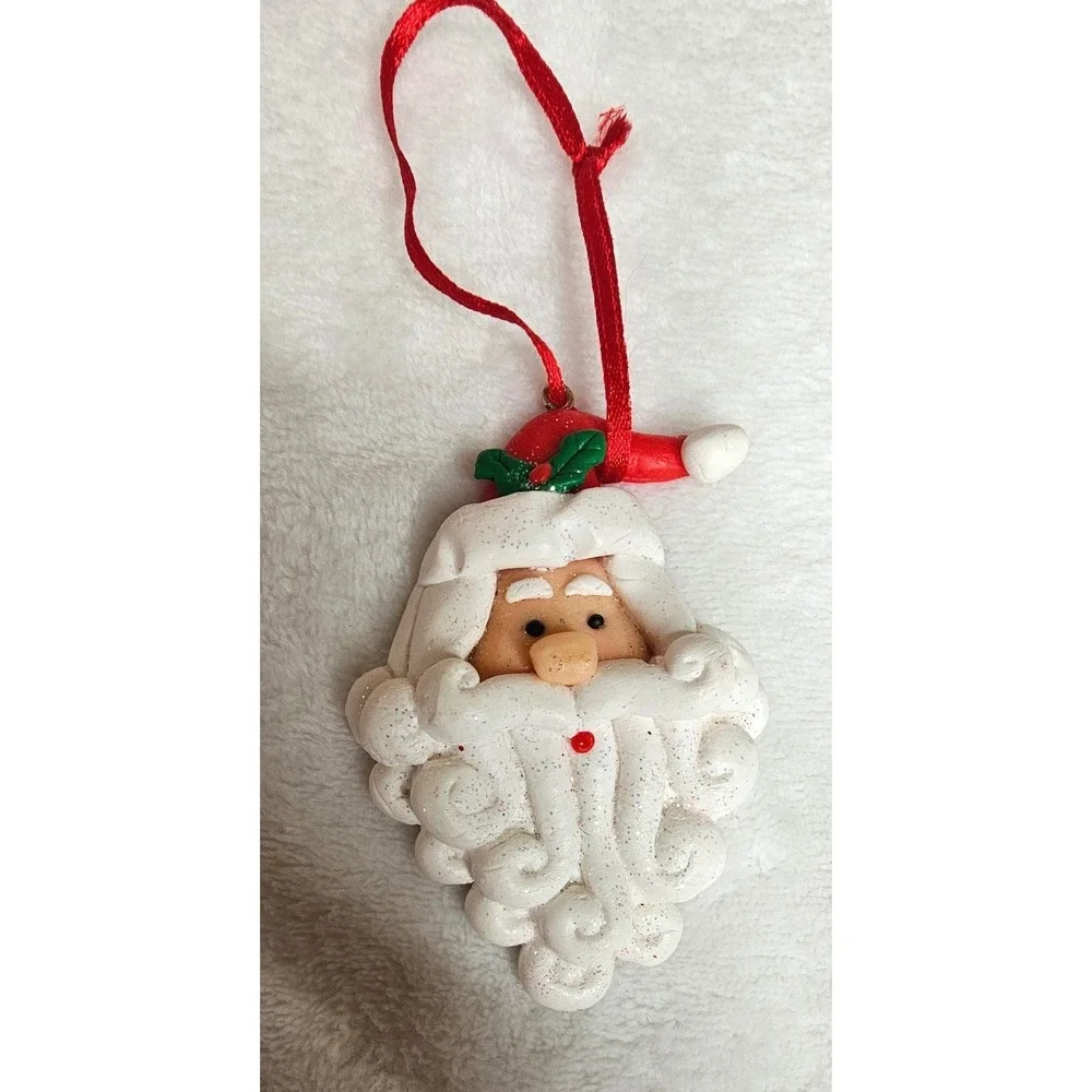 Santa Claus Clay Ornaments Set of 3 Red White Handcrafted Christmas